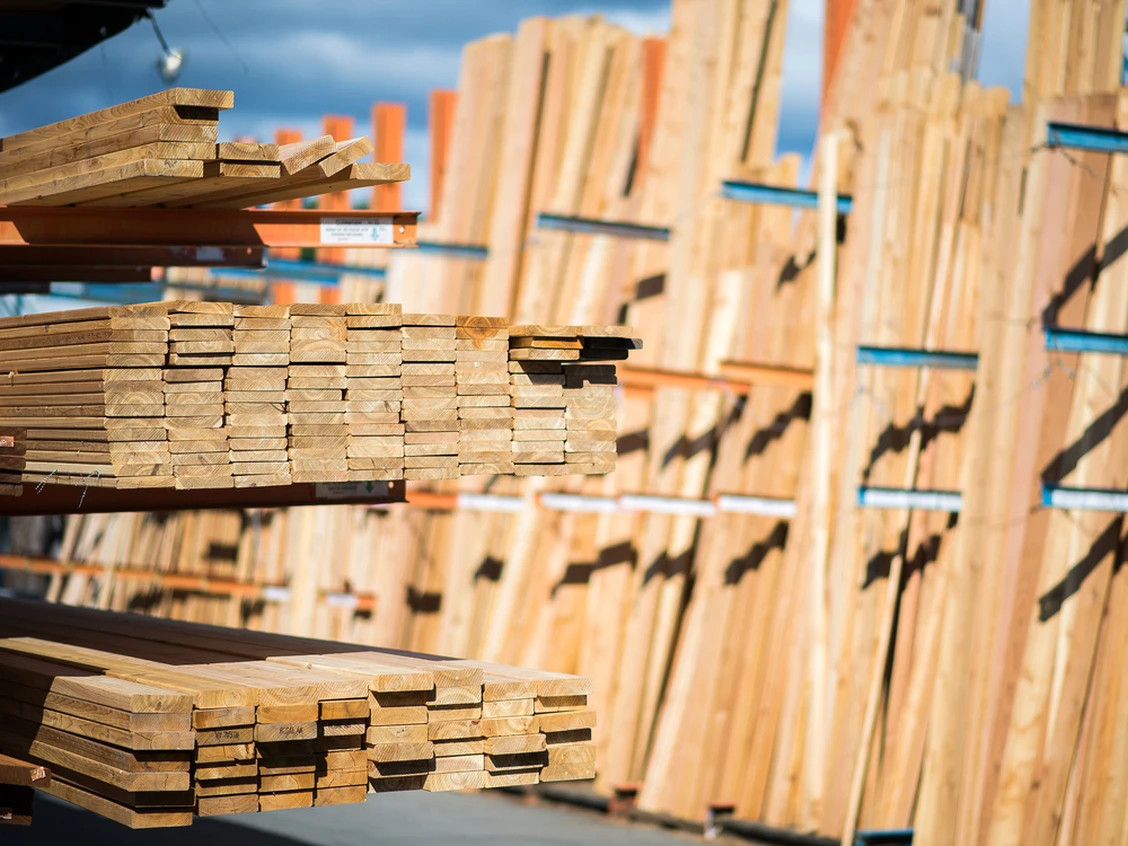 rows of lumber